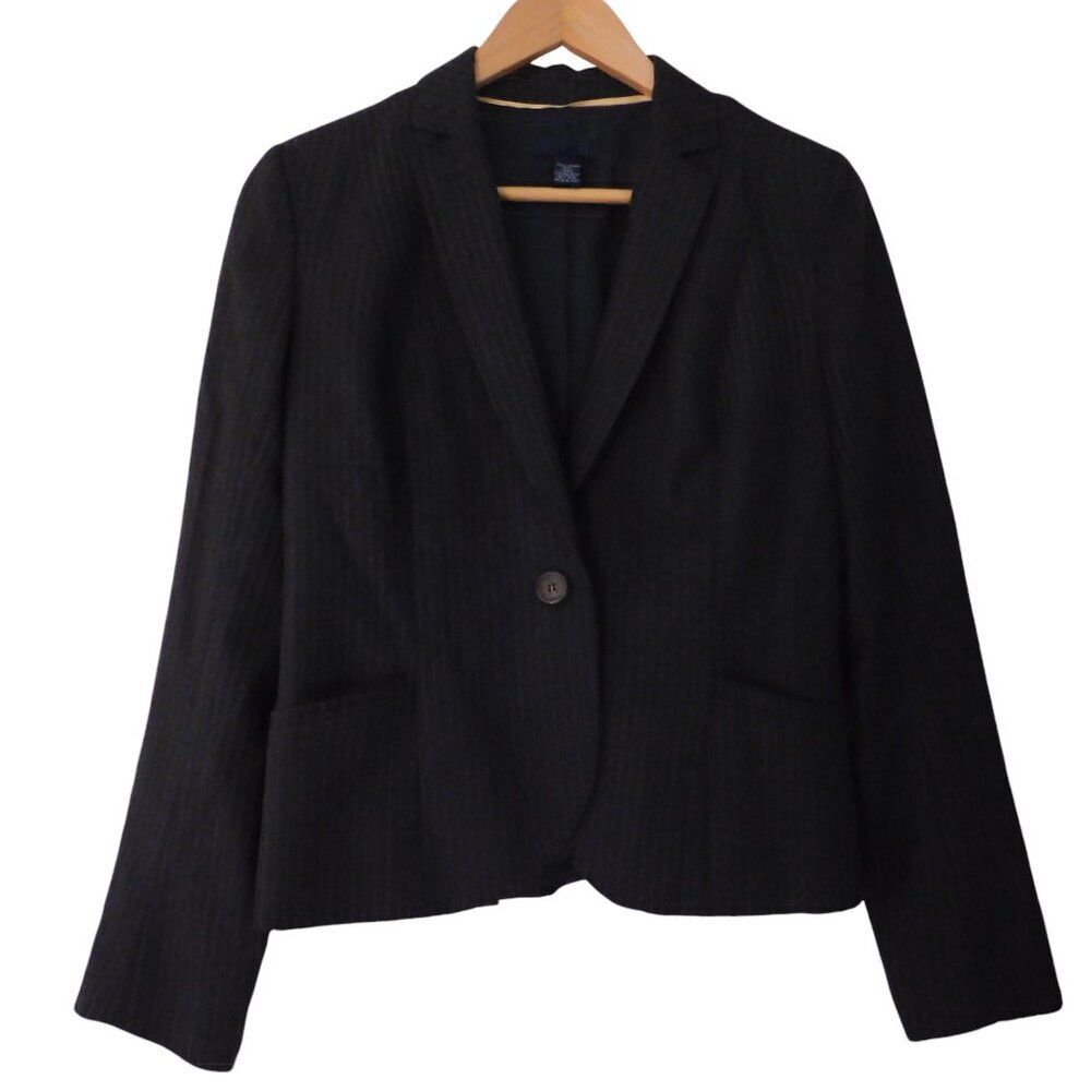 J Crew Womens Super 120s‎ 100% Wool  Button Blazer Jacket Size 4 Gray Pinstripe